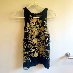 Anthropologie - Black and gold foil floral design sleeveless top